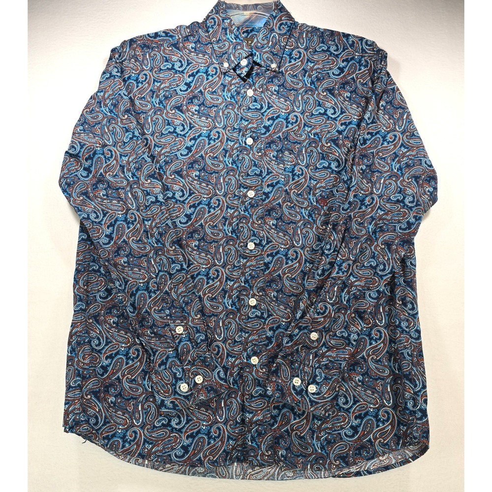 Roper Wear the West Mens Blue Paisley Long Sleeve Button Down Shirt Medium